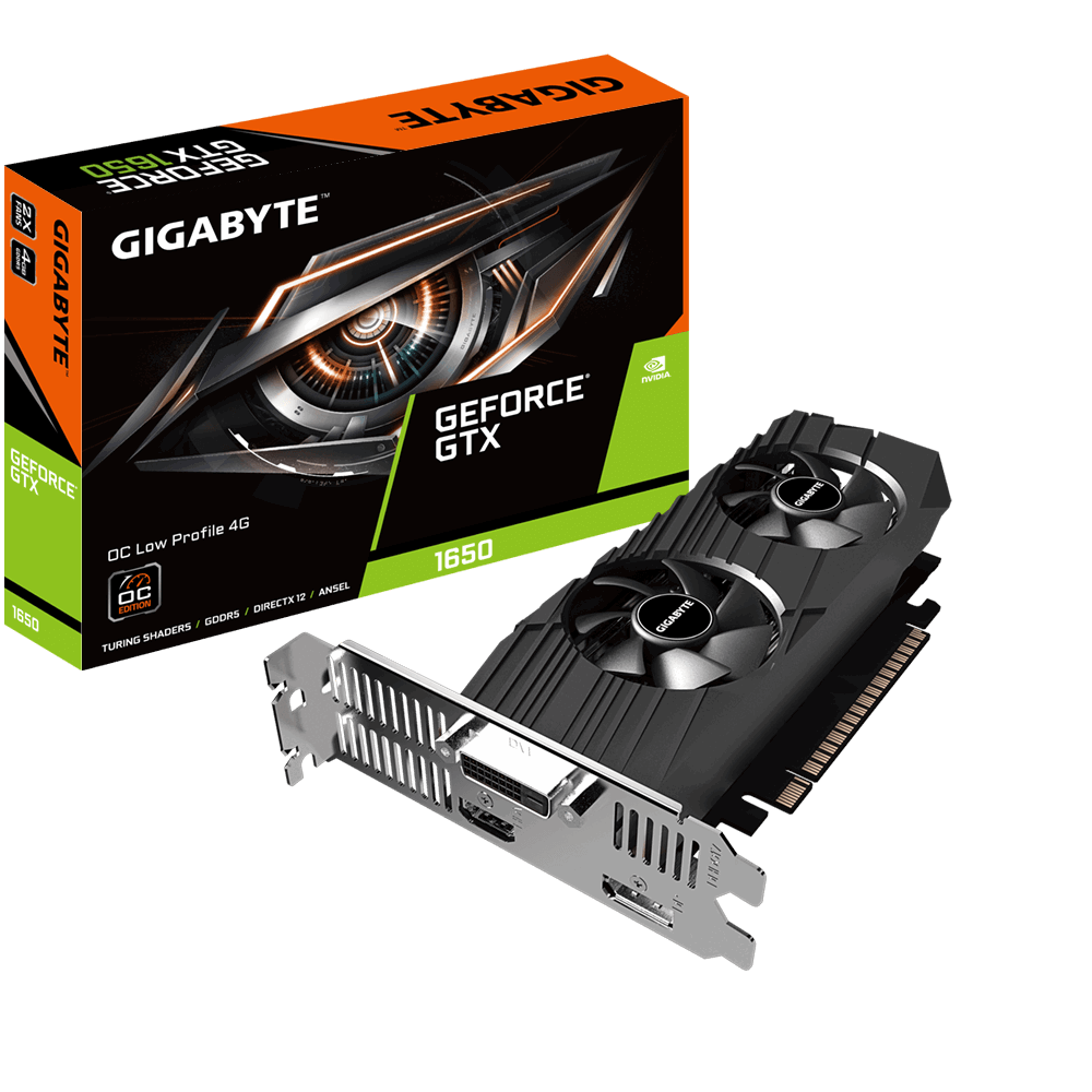 Gigabyte Nvidia, GTX 1650, Low Profile Oc, 1695MHz, 4GB GDDR5, 1xDP, 1xHDMI, 1X Dvi, Atx, 2xFans, 300W, 3 Years Warranty