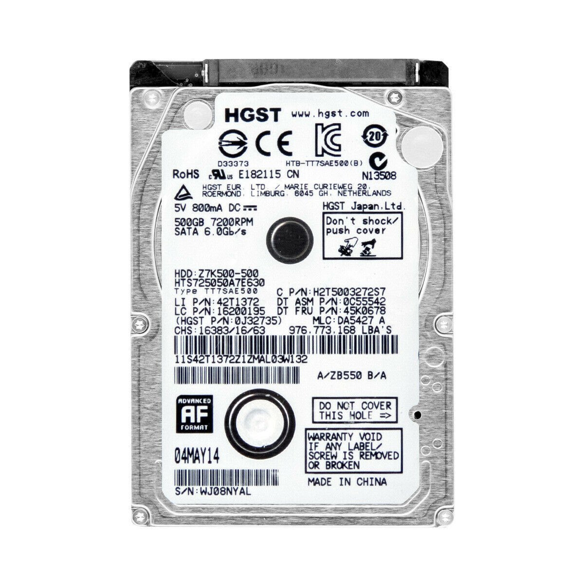 HGST Z7K500-500 500GB 7200 RPM 16MB Cache SATA 3.0Gb/s 2.5"