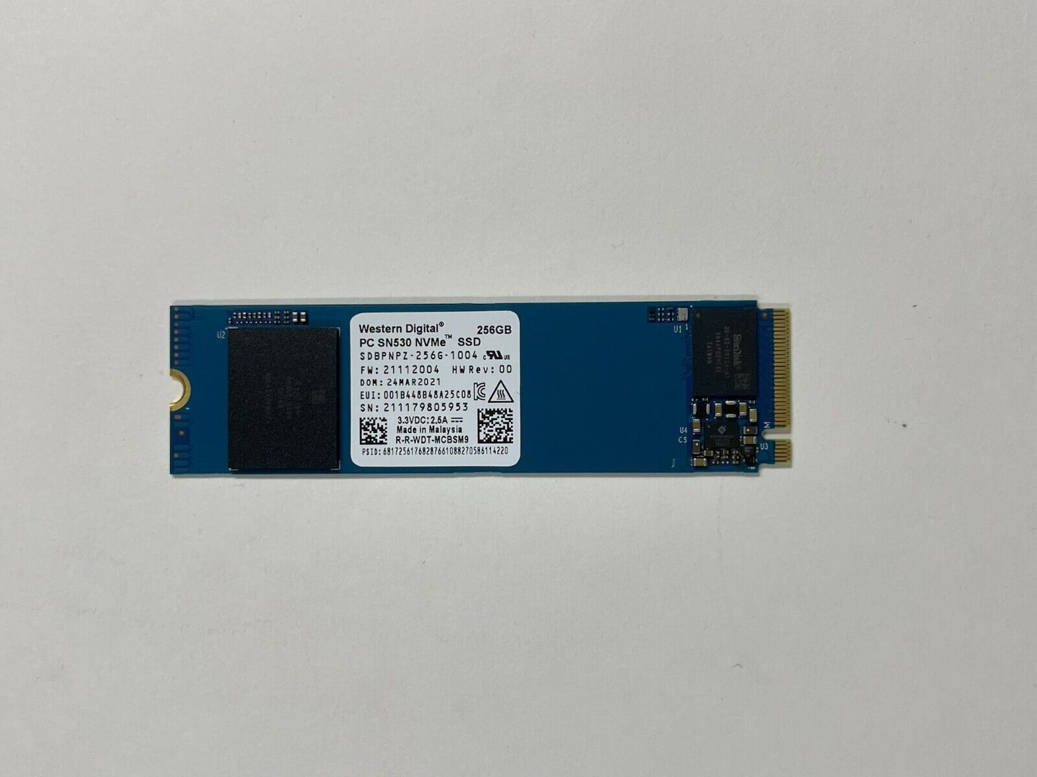 WD SDBPMPZ-256G 256GB M.2 PCIe NVME