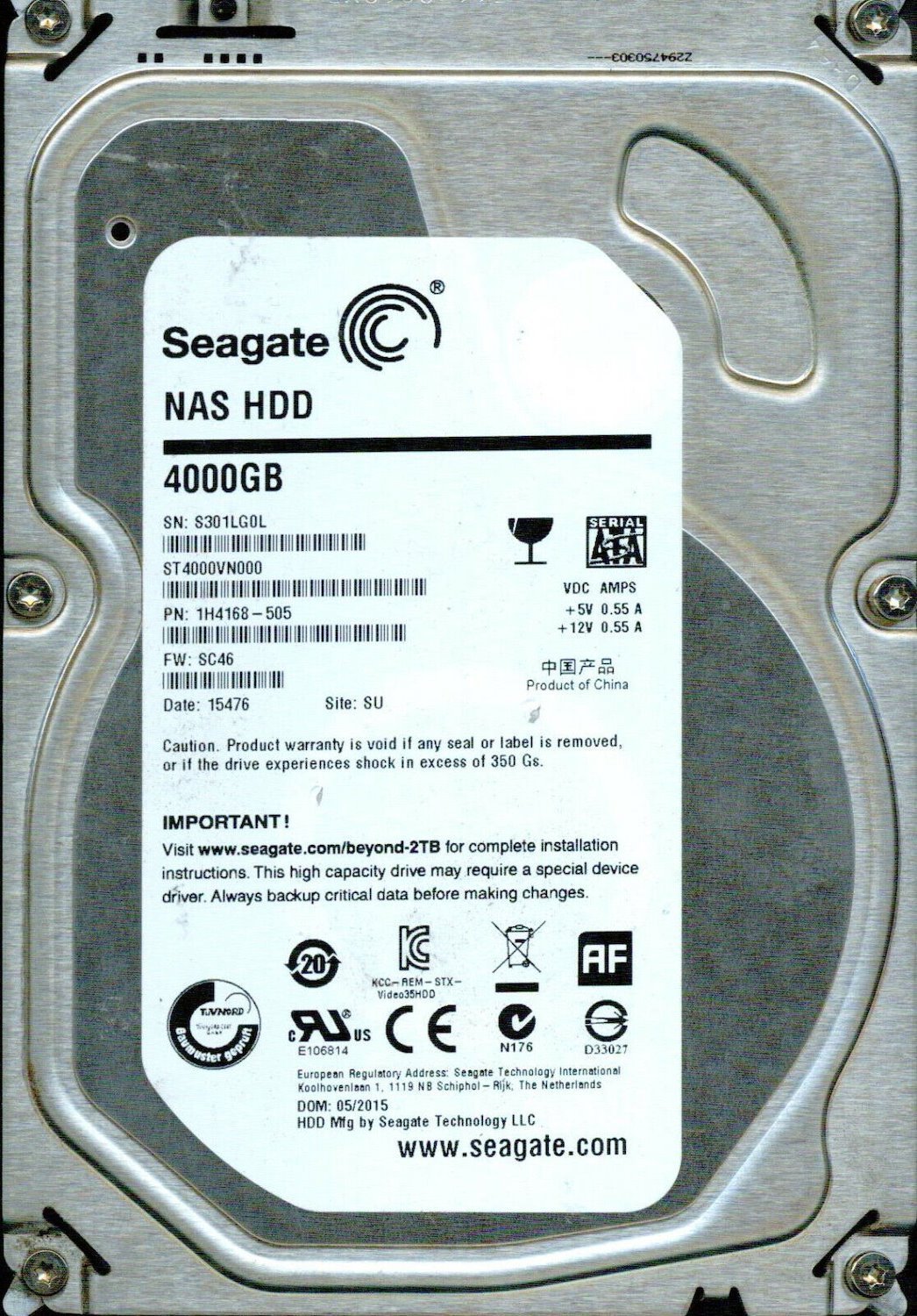 Seagate 4TB 3.5' NAS HDD 256MB SATA3 (1H4168-505)