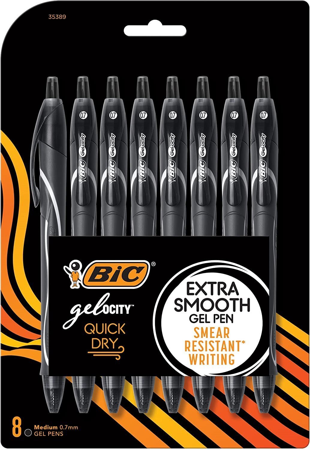 BIC Gel-ocity Quick Dry Retractable Gel Pen, Medium Point (0.7mm), Black, 8-Count, Quick Drying and Smooth Ink