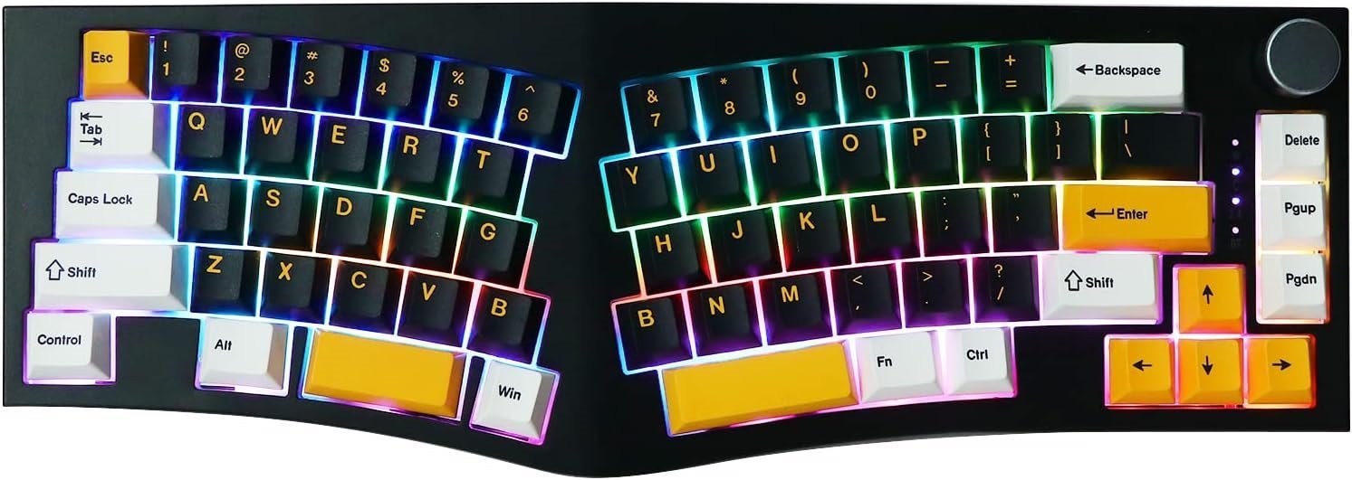 Ergo Keyboard - Bluetooth / Type-C Wired or Wireless with 8000mAh Battery, RGB Backlight for Win/Mac (Black)