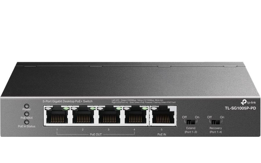 Tp-Link 5-Port Unmanaged Gigabit Switch, Poe++In(1), Poe+Out(4), PWRD Poe In Only, 5YR