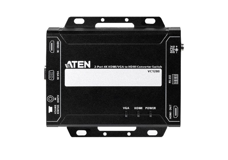 Aten 2 Port 4K 30Hz Hdmi/Vga To Hdmi Converter Switch, Supports Control Via RS232 Terminal, 3.5MM Audio + Vga Or Hdmi Input To Hdmi Output