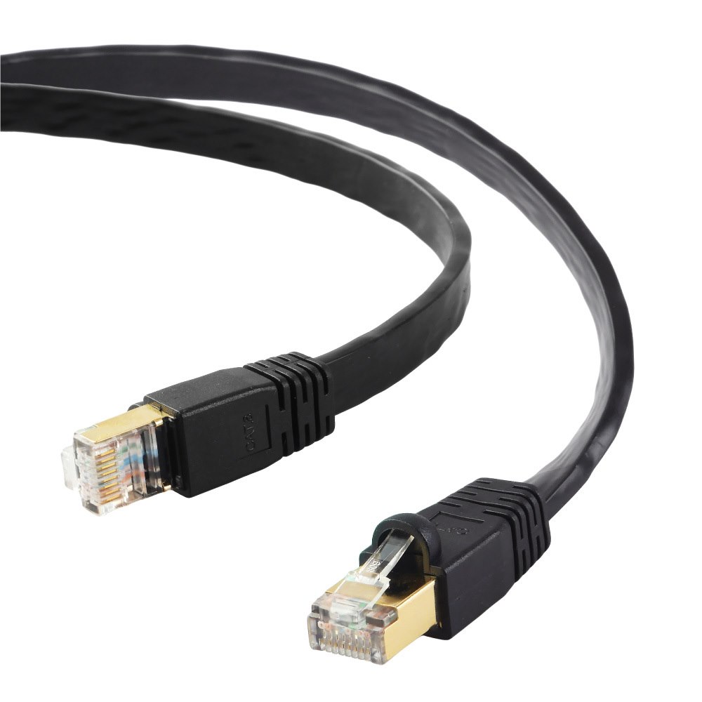 Edimax 15M Black 40GbE Shielded Cat8 Network Cable - Flat 100% Oxygen-Free Bare Copper Core, Alum-Foil Shielding, Grounding Wire, Gold Plated RJ45