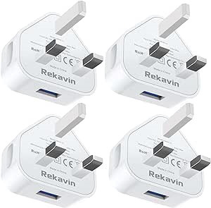 4 Pack USB Plug, Charger Plug Wall Plug Adaptor UK Power Adapter Mains Charge Head Socket 5V/1AMP Multipack Single Port Charging for iPhone,Android