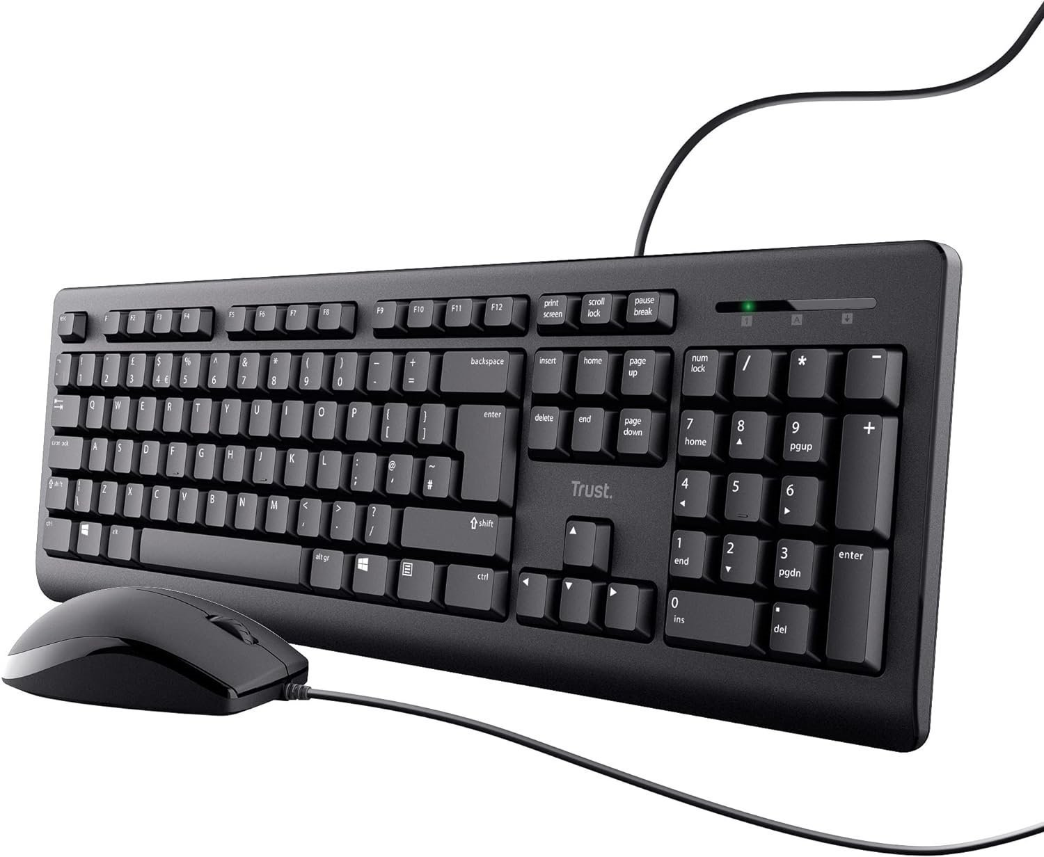 Wired Keyboard and Mouse Set - Qwerty UK Layout, Full-Size Keyboard, Spill-Resistant, 1.8 m Cable, USB Plug and Play - Black