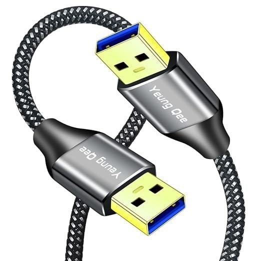 Yeung Qee USB 3.0 A to A Male Cable 5M, SuperSpeed Braided USB A Male to Male Data Cable Double End USB Cord Connector for Hard Drive Enclosures, DVD Player, Laptop Cooler (5M/15FT)