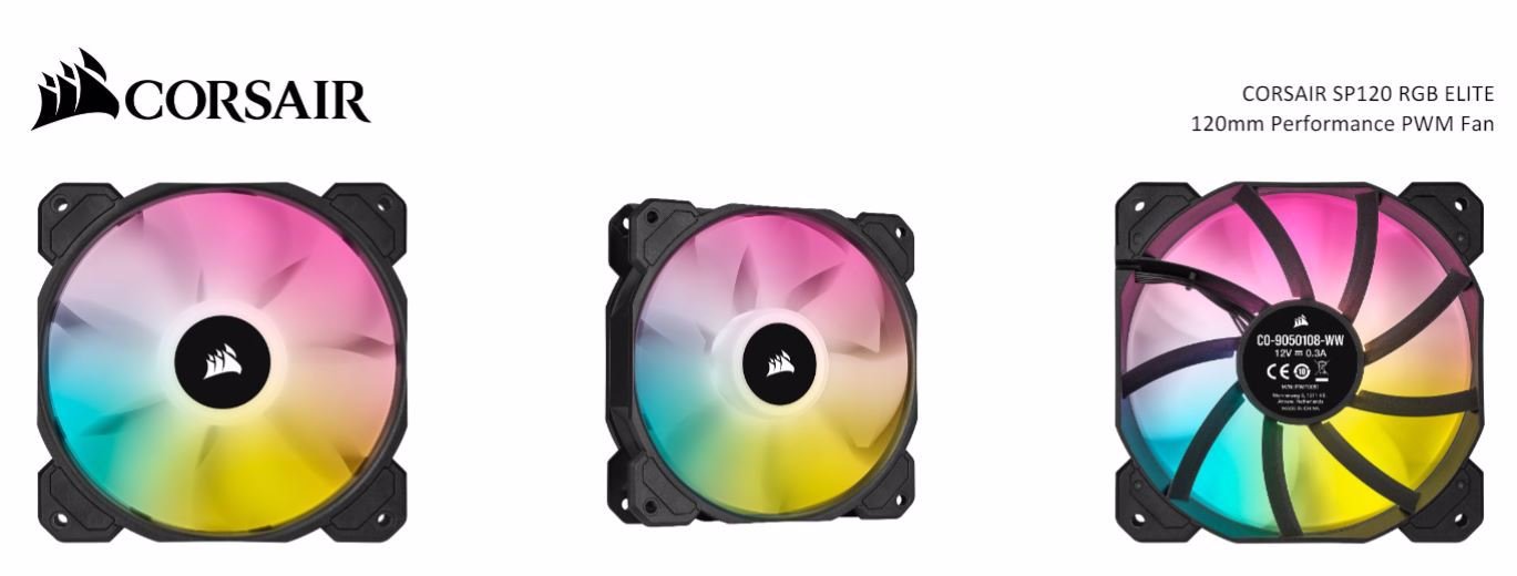 Corsair Black SP120 RGB Elite, 120MM RGB Led PWM Fan With AirGuide, Single Pack