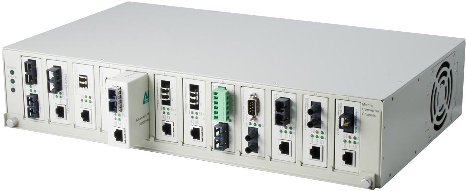 Alloy Media Converter Chassis, 12 Slot With Dual Redundant Ac Power Modules