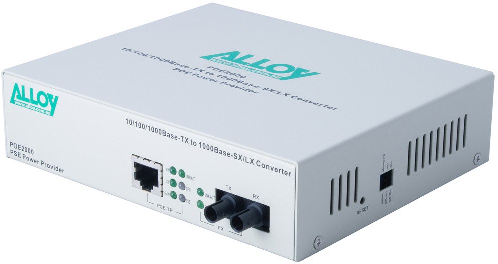 Alloy PoE Pse Gigabit Ethernet Media Converter 1000Base-T To 1000Base-SX (ST), LFP, 550M