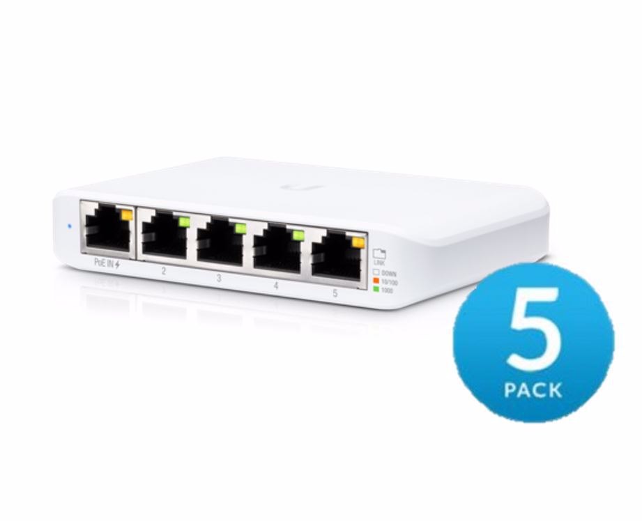 Ubiquiti Usw Flex Mini - 5 Port Managed, UniFi, Layer 2 Gigabit Switch - 1X PoE Input - 5 Pack