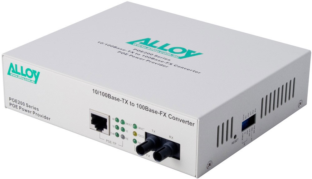 Alloy PoE Pse Fast Ethernet Media Converter 100Base-TX To 100Base-FX (ST), LFP, 2Km