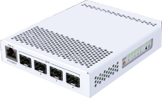 MikroTik (CRS305-1G-4S+IN) Five-port Desktop Switch; with one Gigabit Ethernet port and four SFP+ 10Gbps ports