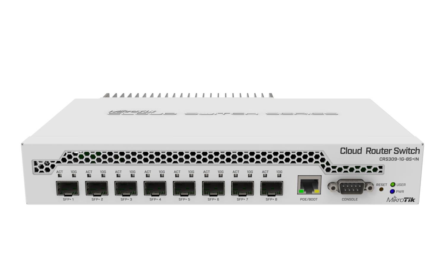 MikroTik (CRS309-1G-8S+IN) Desktop Switch; with 1x Gigabit Ethernet port and 8x SFP+ 10Gbps ports