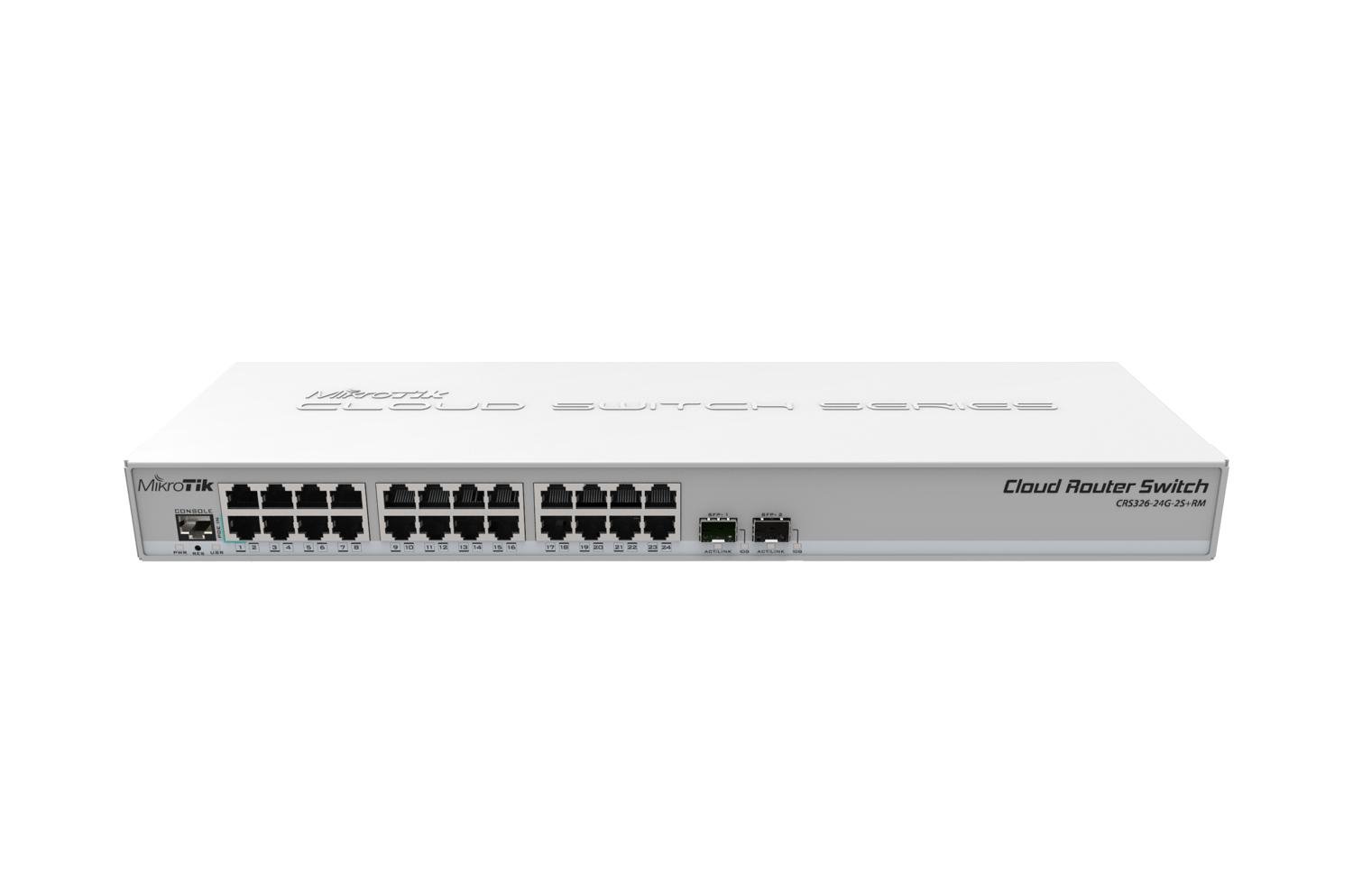 MikroTik (CRS326-24G-2S+RM) 24 Gigabit Port Switch; with 2 x SFP+ cages in 1U rackmount case, Dual boot (RouterOS or SwitchOS)