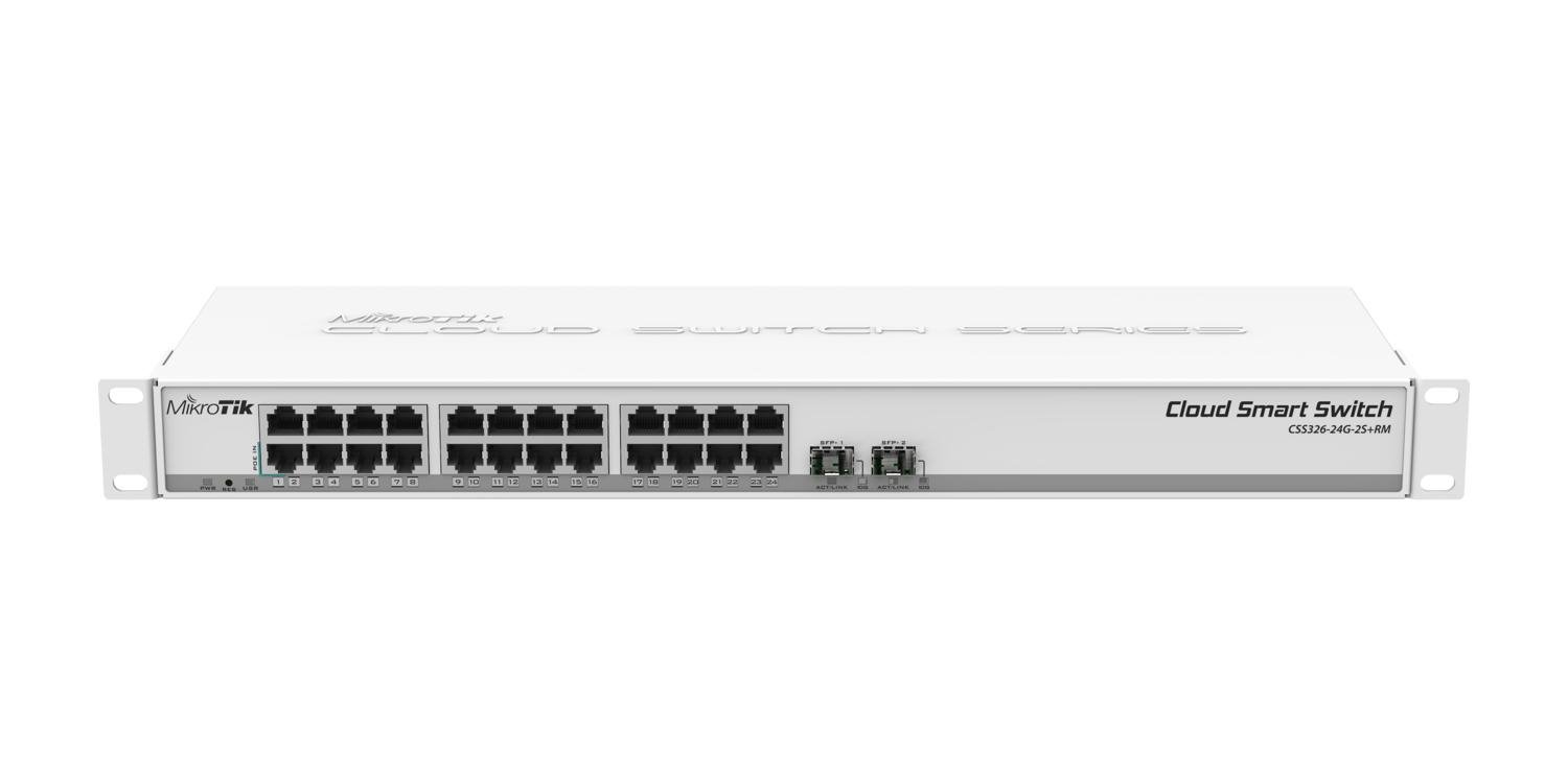 MikroTik (CSS326-24G-2S+RM) SwOS powered 24 Port Gigabit Ethernet Switch; with two SFP+ ports in 1U rackmount case