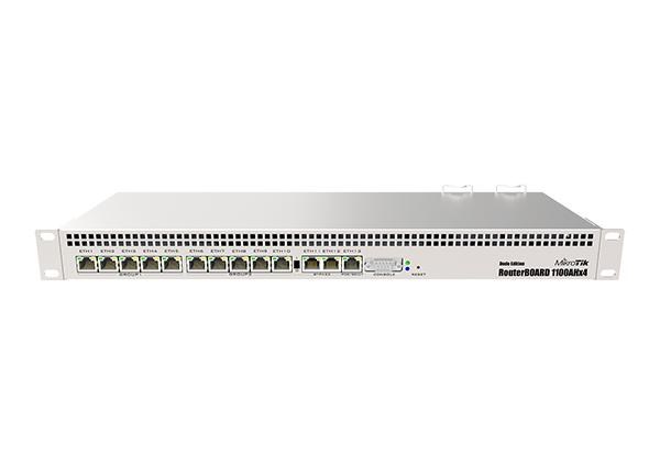 Mikrotik (RB1100Dx4) Dude Edition; 1U rackmount router with 13x Gigabit Ethernet ports, 60GB M.2 drive 