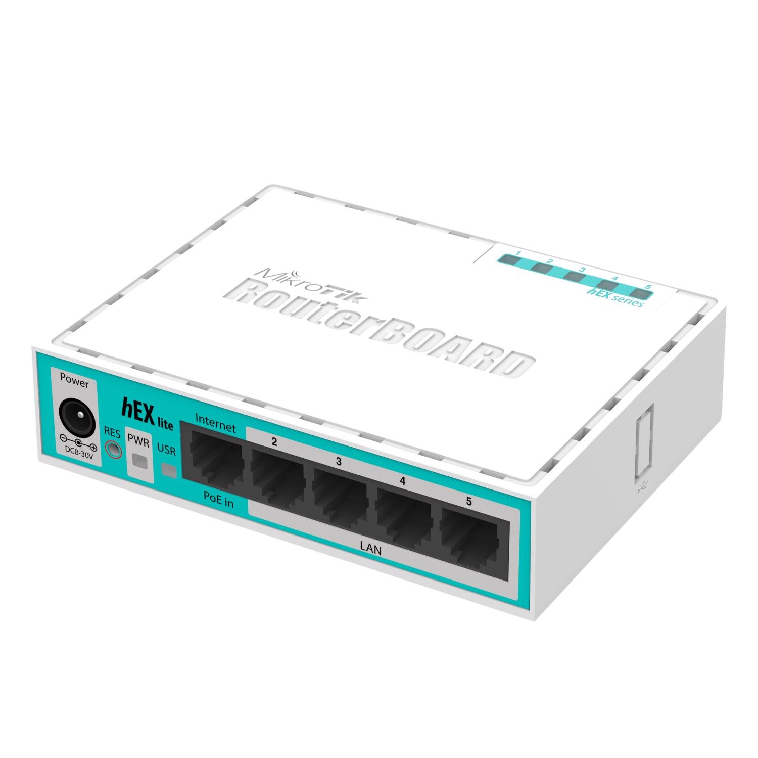 Mikrotik hEX lite (RB750r2) 5x Ethernet, Small plastic case, 850MHz CPU, 64MB RAM, MPLS router, RouterOS L4