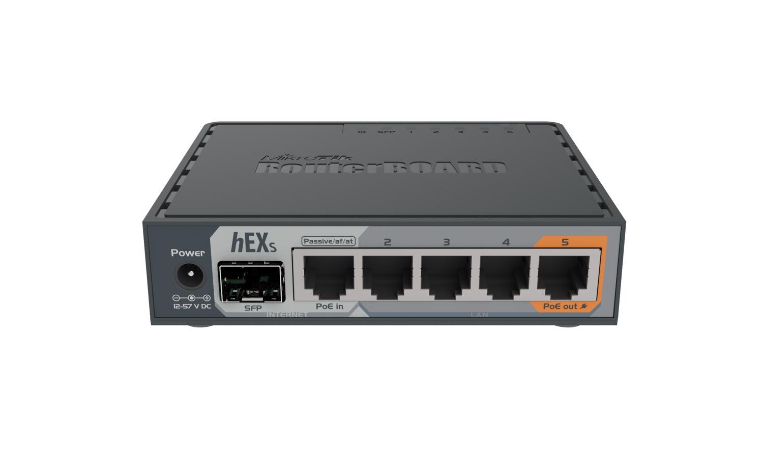 MikroTik hEX S (RB760iGS) 5x Gigabit Ethernet, SFP, Dual Core 880MHz CPU, 256MB RAM, USB, microSD, RouterOS L4