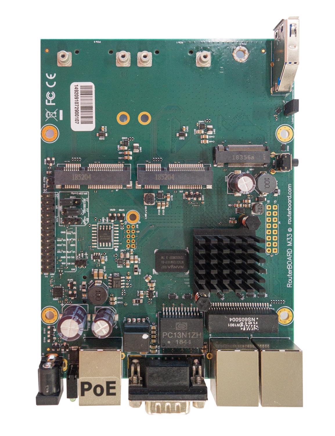 MikroTik (RBM33G) OEM RouterBOARD; with three Gigabit LAN and two miniPCIe slots