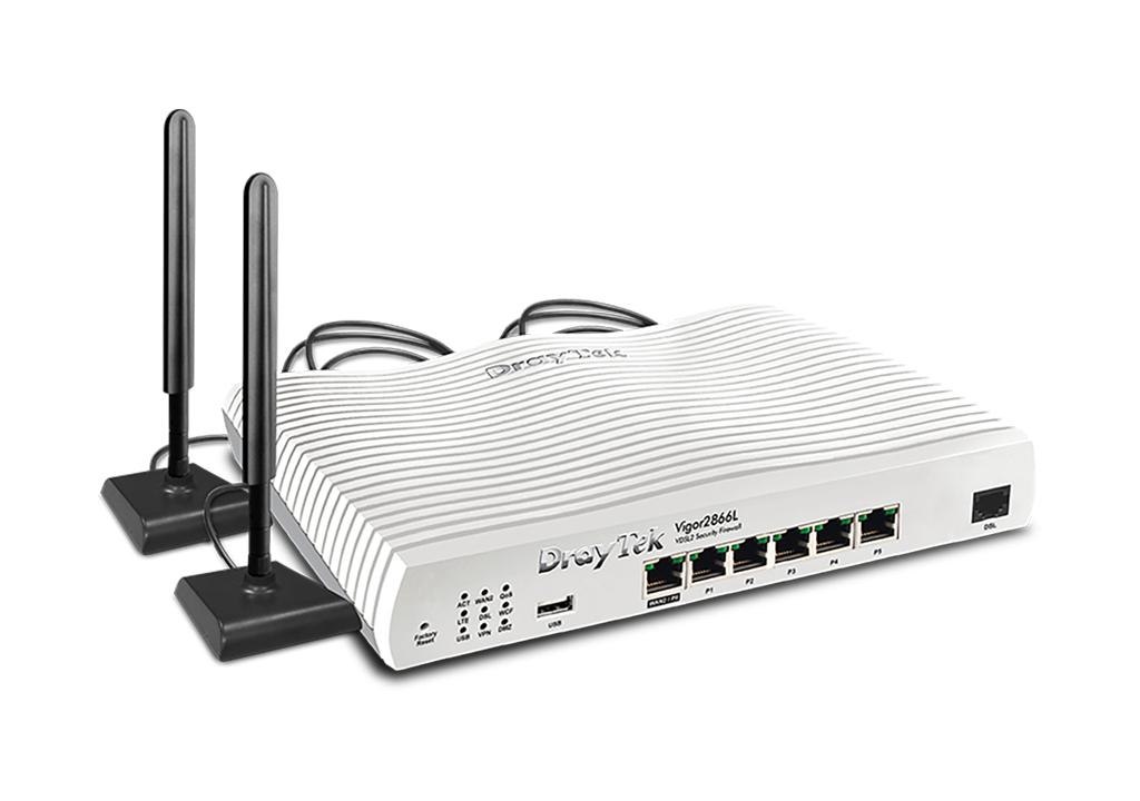 Draytek Vigor2866L (DV2866L) Multi-WAN router with a Cat.6 4G LTE modem & 2x SIM card slots, 1x VDSL2 35b/G.fast/ADSL2+ modem