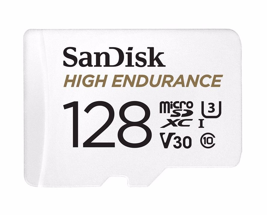 SanDisk 128GB microSD High Endurance 100MB/s 40MB/s 10K HRS 4K Uhd C10 U3 V30 -40°C To 85°C Heat Freeze Shock Temperature Water X-Ray Proof SD Adapter