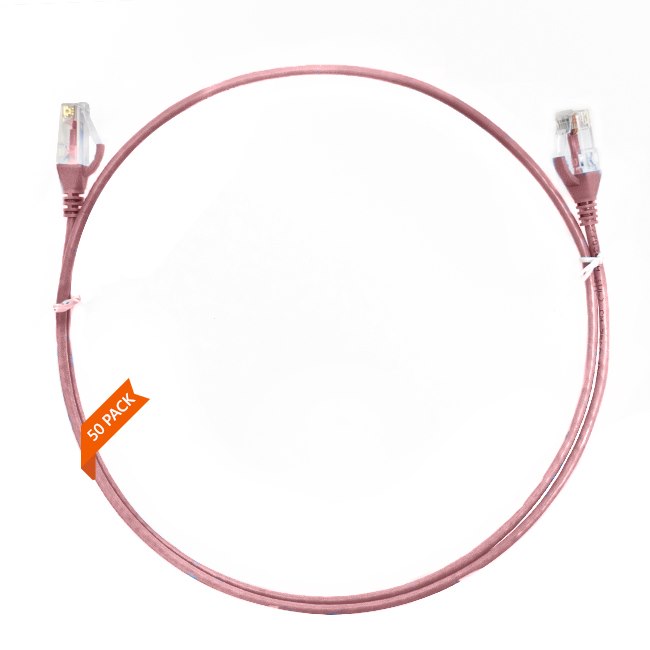 4Cabling 0.75M Cat 6 Ultra Thin LSZH Pack Of 50 Ethernet Network Cable. Pink