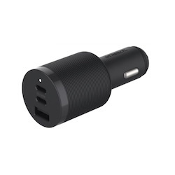 OtterBox Usb-C 3 Port Car Charger - 72W - Black (78-80899), Usb Power Delivery, 60W Shared Dual Usb-C+ 12W Usb-A, Drop Tested And Ultra Durable