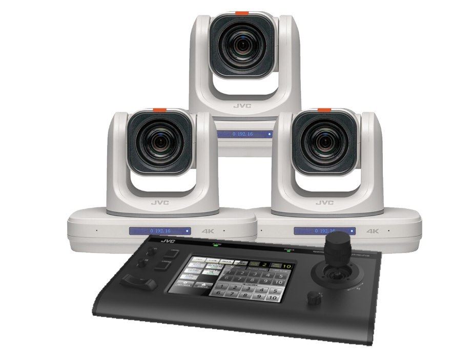 JVC 3x PZ510 PTZ Cameras in White and 1x FREE RM-LP100U PTZ Controller