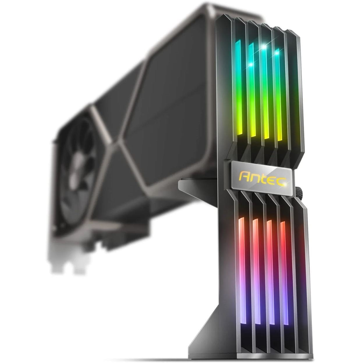 Antec RGB Gpu Support Bracket, Graphics Card Holder, Addressable RGB 5V 3Pin RGB Connector. Black