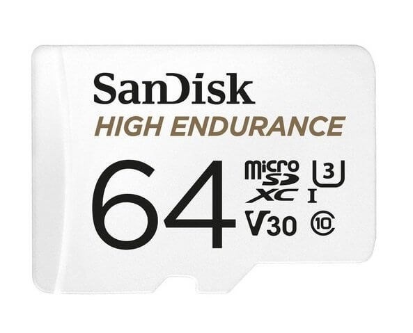 SanDisk High Endurance 64GB microSD 100MB/s 40MB/s 5K HRS 4K Uhd C10 U3 V30 -40°C To 85°C Heat Freeze Shock Temperature Water X-Ray Proof SD Adapter