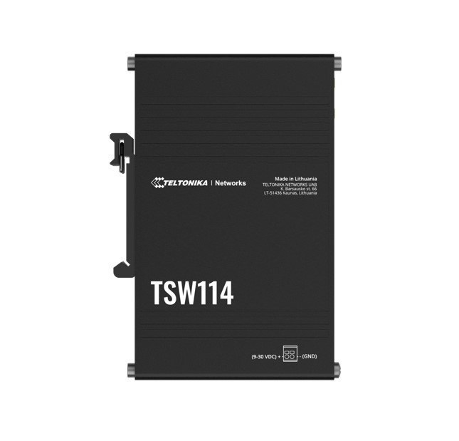 Teltonika TSW114 - Gigabit Din Rail Switch, 5 X Gigabit Ethernet Ports, Rugged Anodized Aluminum Housing