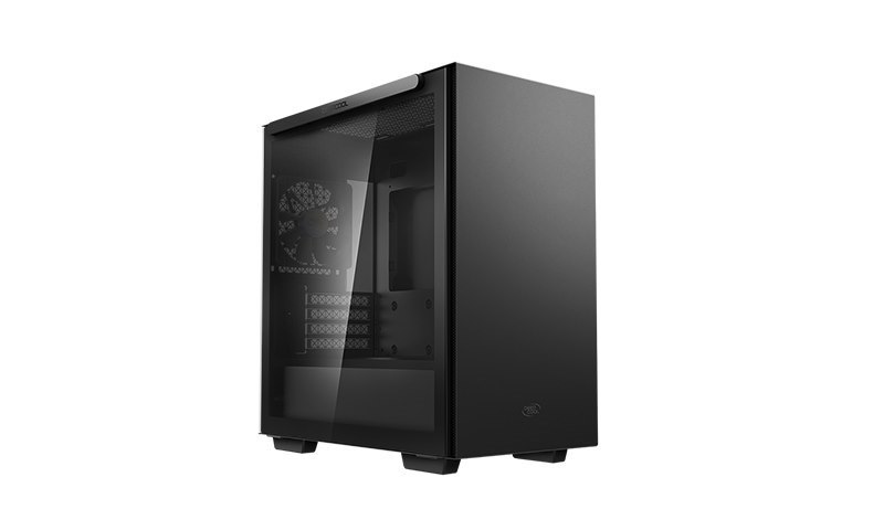 DeepCool Macube 110 Black Minimalistic Micro-ATX Case, Magnetic Tempered Glass Panel, Removable Drive Cage, Adjustable Gpu Holder, 1xPreinstalled Fan