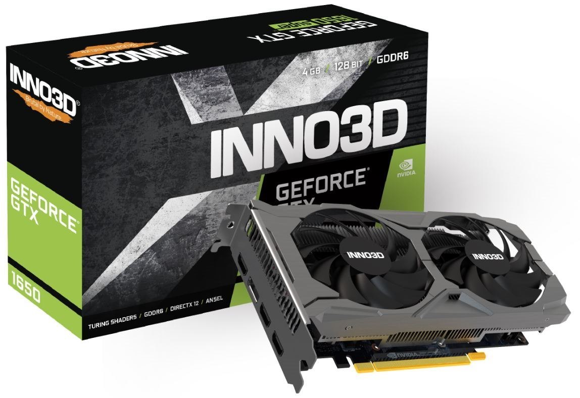 Inno3d nVidia GeForce GTX1650 Twin X2 Oc V3 4GB GDDR6 1635 MHz Boost Clock, Ram 12Gbps, 1xHDMI, 3X DP