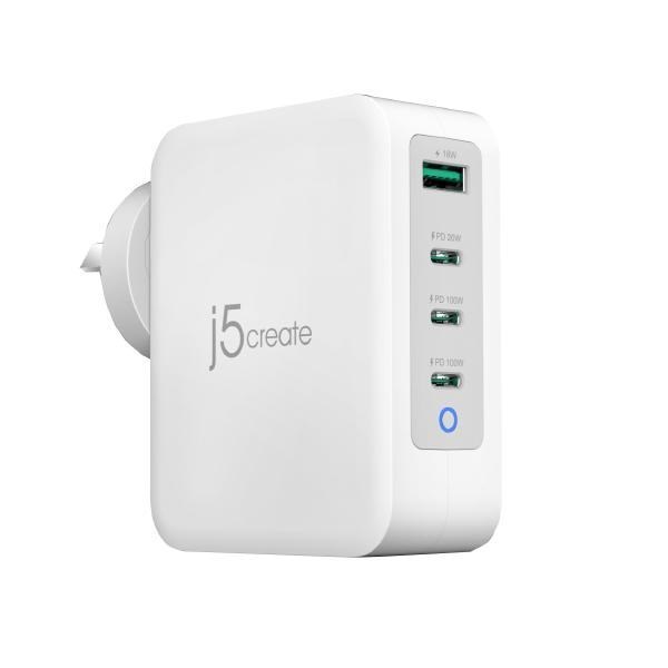 J5create Jup43130 130W GaN Usb-C 4-Port Charger - (Usb-C PDx 3, Usb-A X 1 With Auto Balance Output) - Charge Your Phones, Tablets, Or Laptops