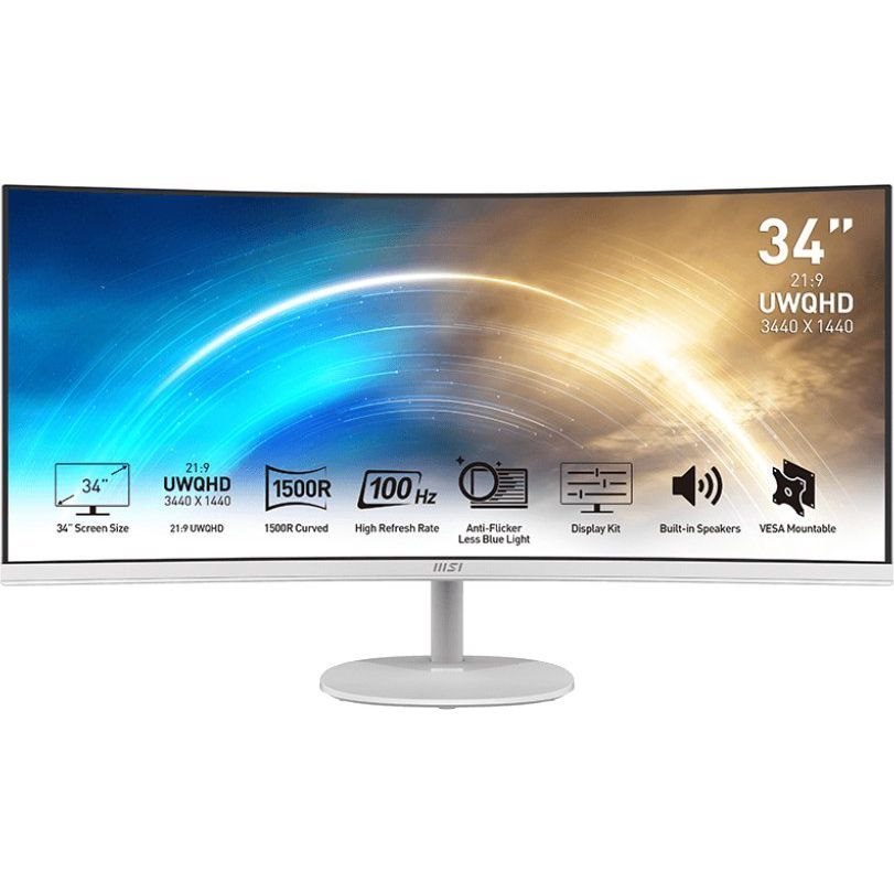 Msi 9S6-3PB2CT-013 Pro MP341CQ 34 Curved Uwqhd Monitor, 100HZ, 1MS, DP, 2xHDMI, Speakers, Black,3Yr