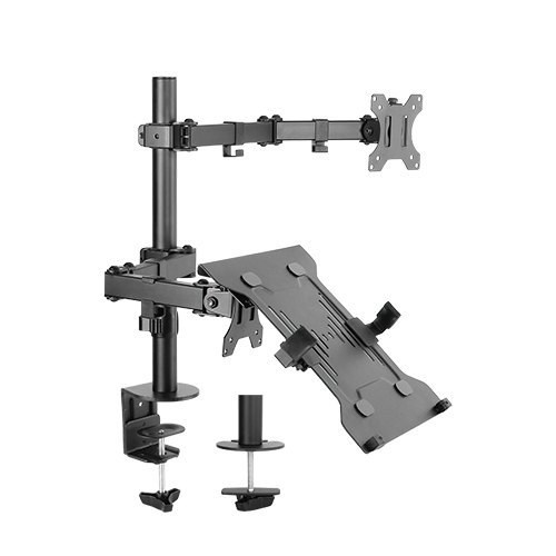 Brateck Economical Double Joint Articulating Steel Monitor Arm With Laptop Holder Fit Most 13'-32' Monitors, Up To 8kg/Screen Vesa 75X75/100X100