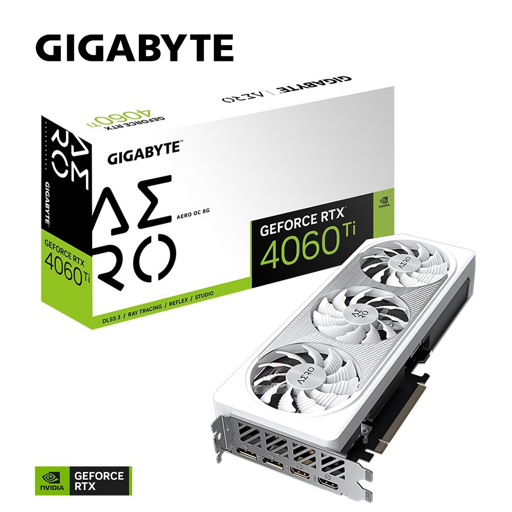 Gigabyte RTX 4060 Ti Gpu, PCIe16, DP(2), Hdmi(2), 8GB GDDR6, Aero Oc, White, 3YR