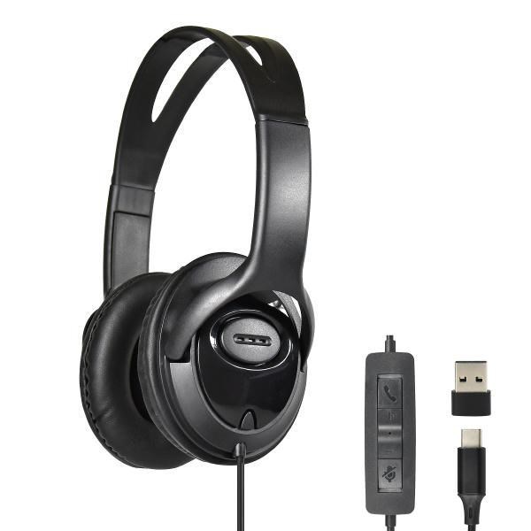 Shintaro Over-The-Ears Usb-C Headset With In-Line Microphone - Includes Usb-C To Usb-A Adaptor For Use With Laptops