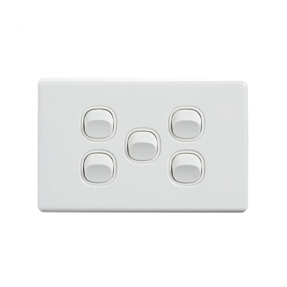 4Cabling 4C | Elegant Wall Switch 5 Gang 250V 16A - Horizontal