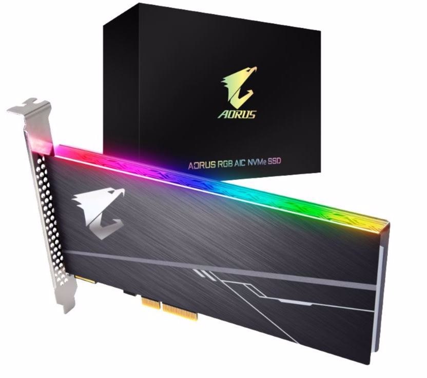Gigabyte Aorus Aic PCIe X4 NVMe SSD 512GB - 3480/2100 MB/s 360/510K Iops 3D TLC ToshiBa BiCS3 800TBW 512MB 1.8 Mil MTBF RGB 5YRS