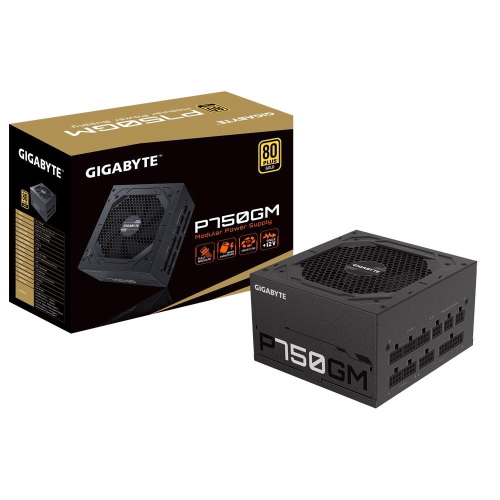 Gigabyte P750GM 750W Atx Psu Power Supply 80+ Gold >90% Modular 2X8 Pin120mm Fan Black Flat Cables Single +12V Rail Japanese >100K HRS