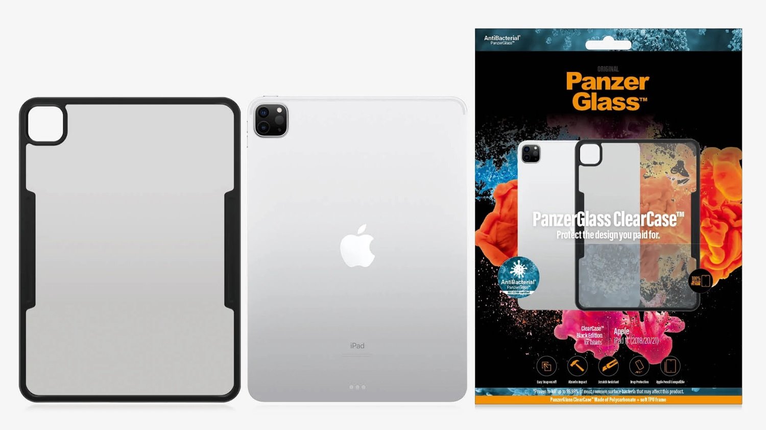 PanzerGlass ClearCase Case for Apple iPad Pro (2020), iPad Pro (2018), iPad, iPad Pro (2021) Tablet - Black