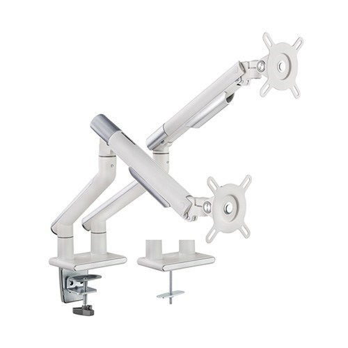 Brateck Dual Monitor Premium Slim Aluminum Spring-Assisted Monitor Arm Fix Most 17'-32' Monitor Up To 9KG Per Screen Vesa 75X75/100X100 (White)