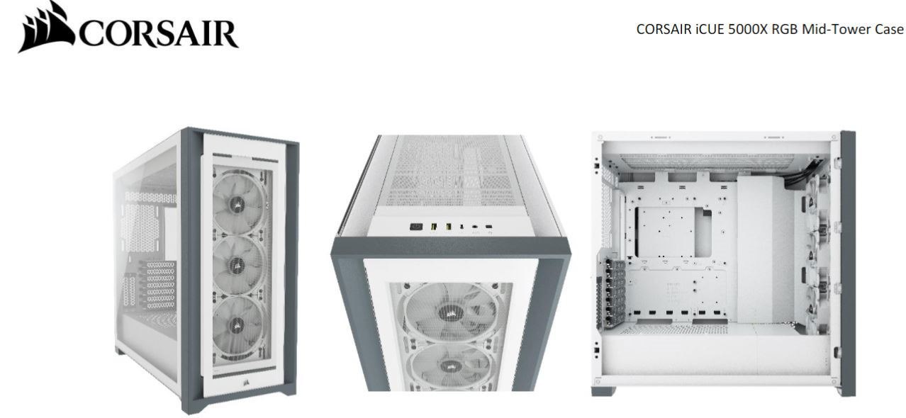 Corsair 5000X RGB TG E-Atx, Atx, Usb Type-C, 3X 120MM TGB Front, Radiator 360MM. 7+2 Pci, 4X 2.5' SSD, 2X 3.5' HDD. Vga 420MM. White Tower Case (LS)