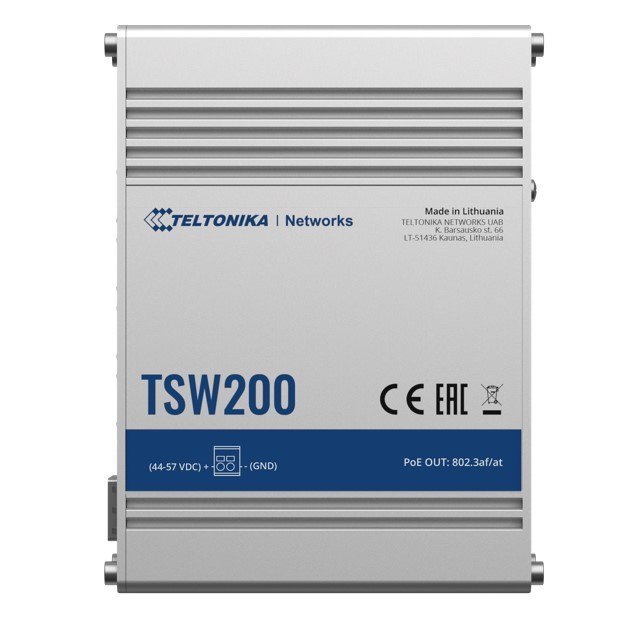 Teltonika TSW200 - Industrial PoE+ Switch, 2X SFP Ports, 8X PoE+ Ports With Speeds Up To 1000 MBPS, Power Up To 240 W - Psu Excluded