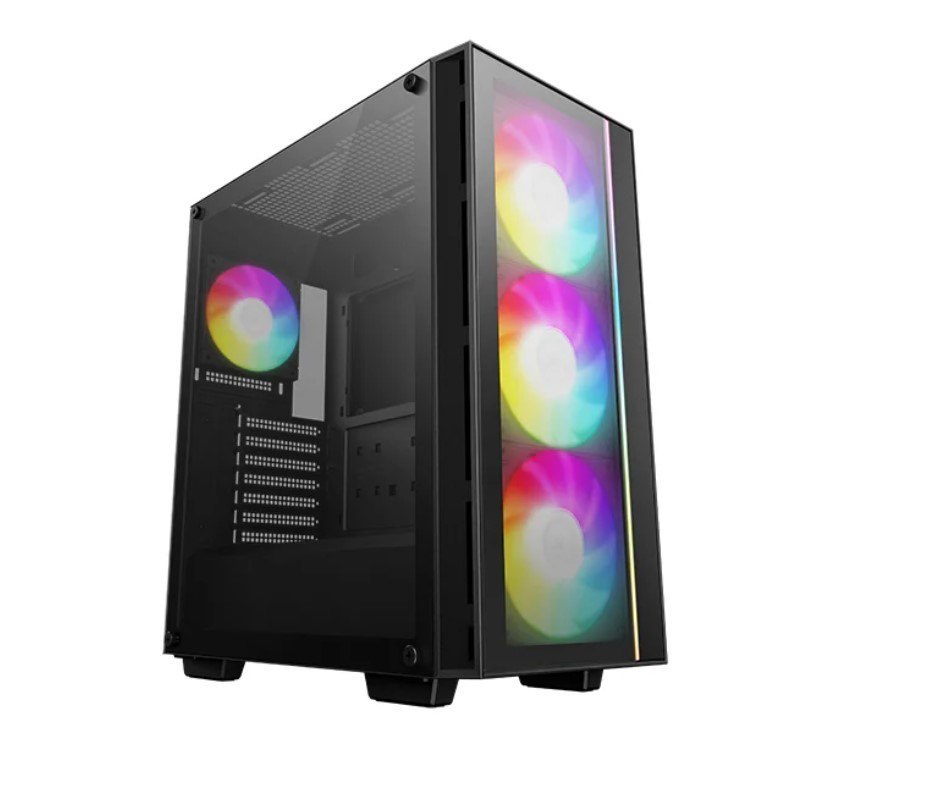 DeepCool Matrexx 55 V4 C Full Tempered Glass Side Panel Atx Case. Front Top Usb3.0, (Type-C) Pre-Installed 3×140MM Argb PWM Fans, 1×120MM Argb