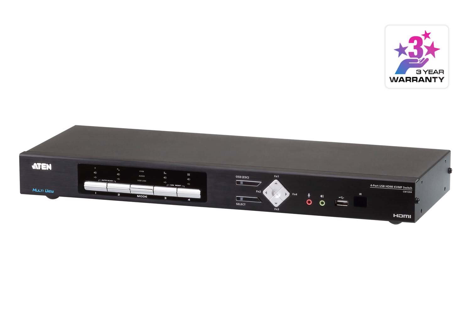 Aten Desktop KVMP Switch 4 Port Multi-View 4K Hdmi W/ Audio, 4X Usb Hdmi Cables Included, 2X Usb Port, Selection Via Front Panel