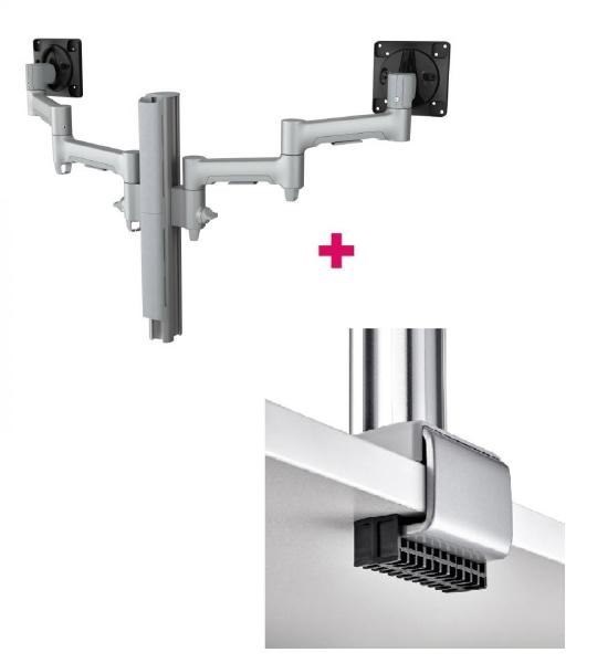 Atdec Awms-2-4640 Dual 18.11" Monitor Arms On 15.75" Post And C Clamp Desk Fixing, Silver